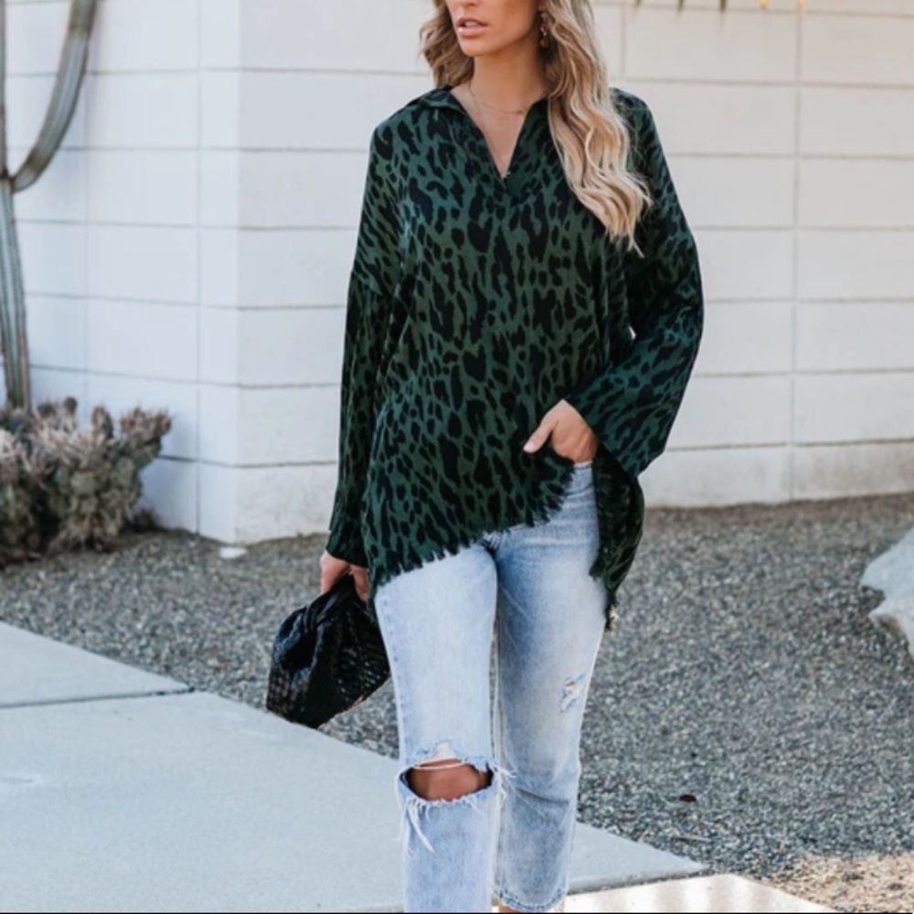 Socialite High Low Frayed Leopard Tunic